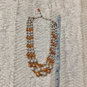 vintage multi-strand beaded necklace white/orange Japan Rare Necklace